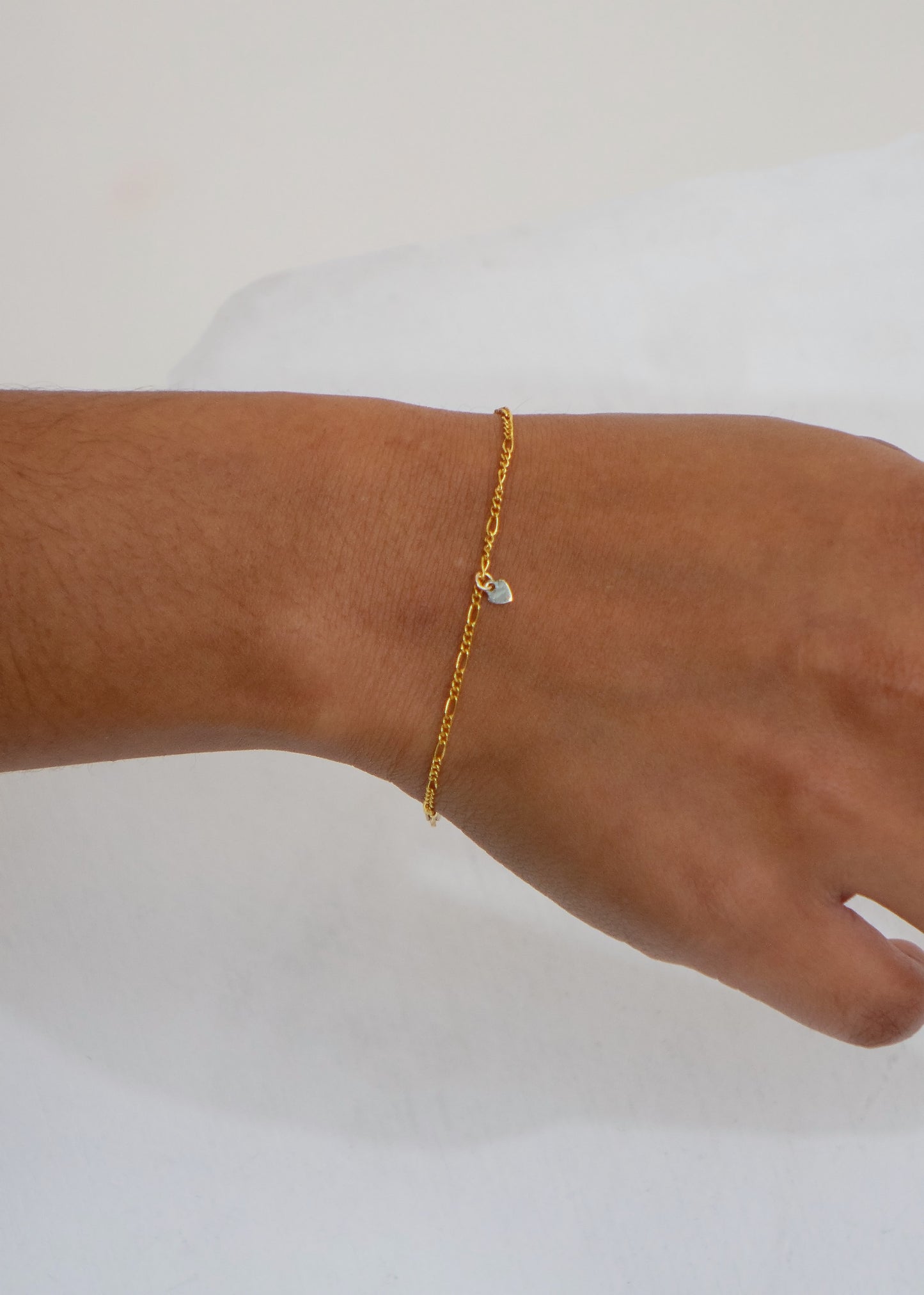 Gold Flat Figaro with Mini Heart Bracelet