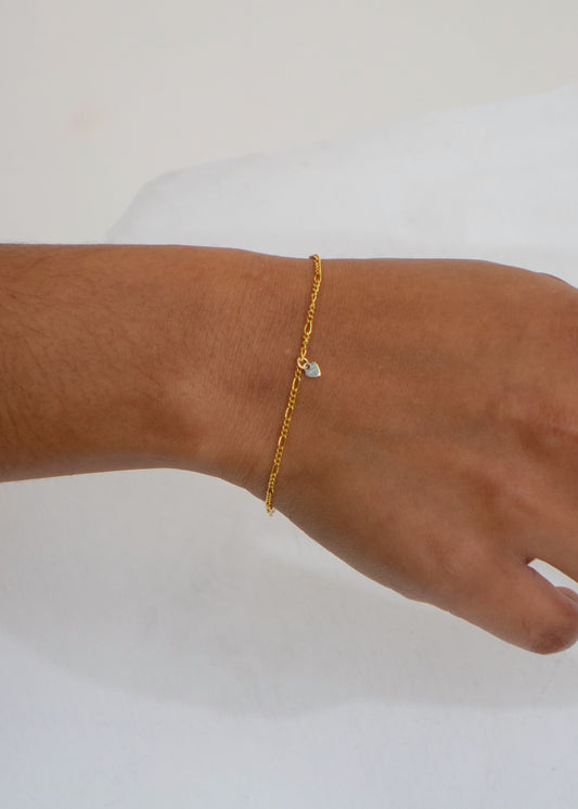 Gold Flat Figaro with Mini Heart Bracelet